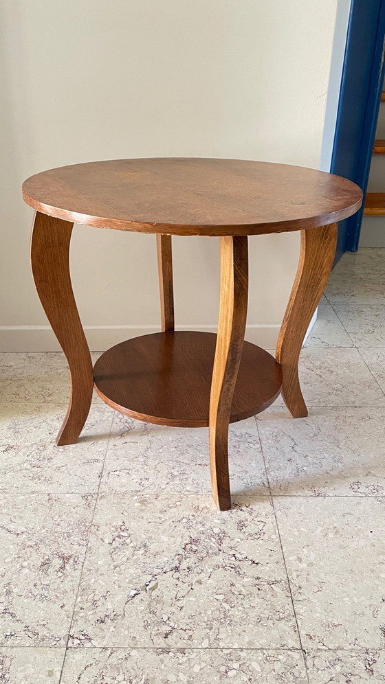 Image 1 of Round Oak Coffee Table with 2 Vintage Tops