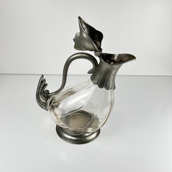 Image 1 of Calice a forma di gallo zoomorfo in vetro e peltro, stile Art Déco, 1930-1950 ca.