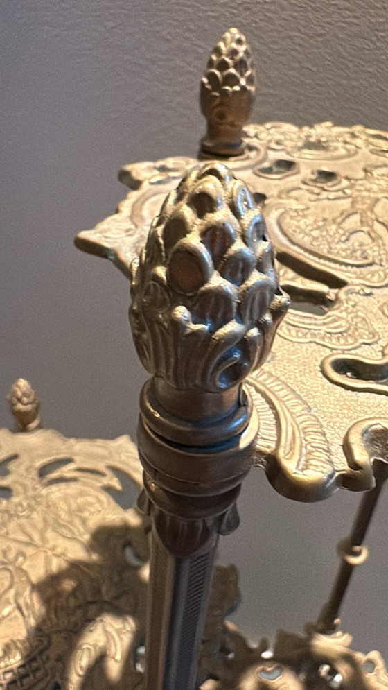 Vintage 1960s Ornate Brass 3-Tier Side Table Or Plant Pot Stand With Deer Motifs – Plant table (photo 4 of 8)