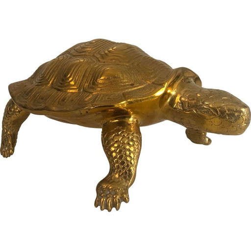 Escultura vintage de tortuga de latón, Francia, 1970
