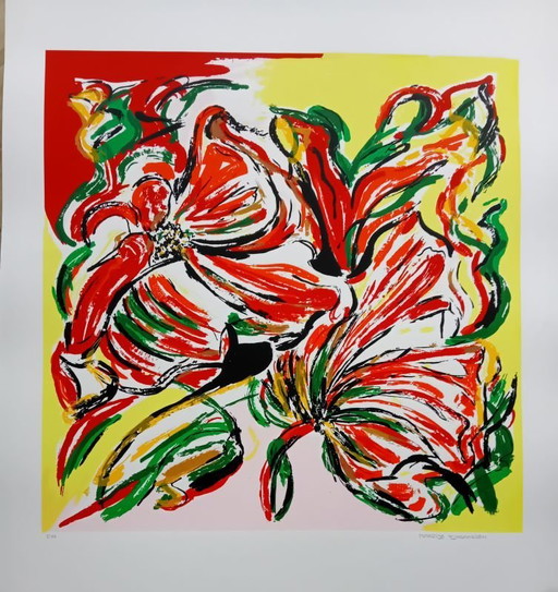 Maartje Wijngaarden--Color screenprint Flowers Red