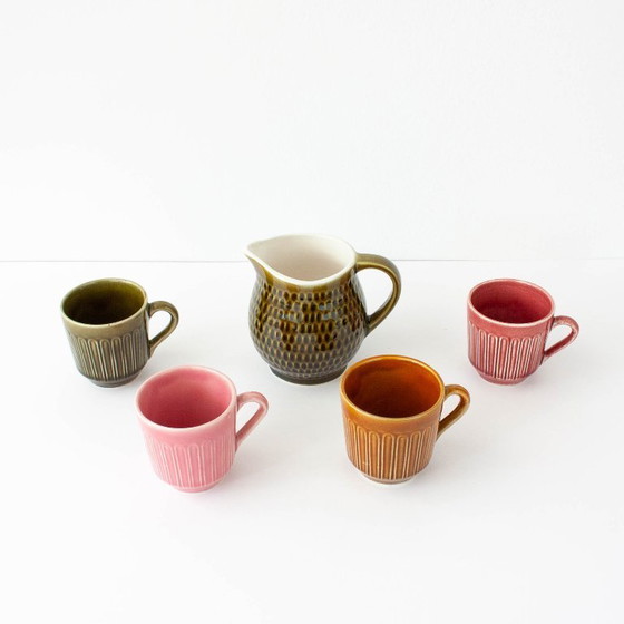 Image 1 of Set aus Keramik-Kaffeetassen und Milchkännchen von Secla, 1970er Jahre