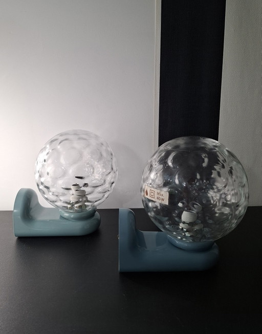 Retro Wall lights Grey-Blue by Tiger Set of 2 From the 70s – wandlampen, Glass, Plastic (photo 2 of 5)