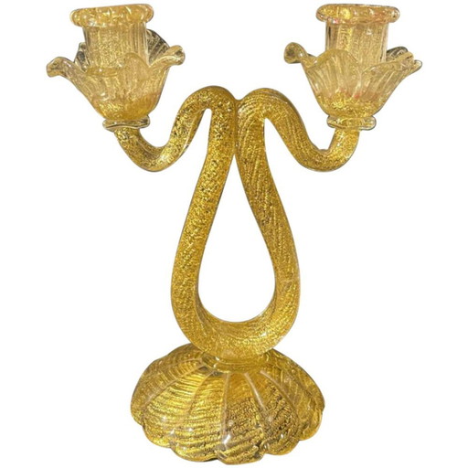 Murano Kerzenhalter aus goldenem Glitzerglas von Ercole Barovier & Toso, 1950er Jahre