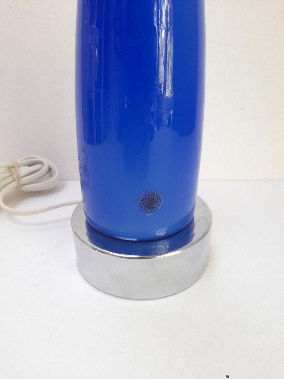 Image 1 of Lámpara de mesa de cristal azul y metal de los años 90
