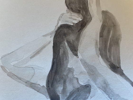 Image 1 of Ritratto di donna in acquerello seppia "The Bun"