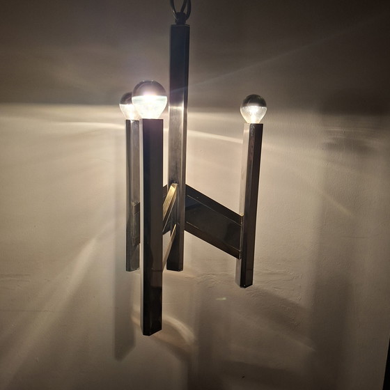 Image 1 of Suspension en laiton chromé Gaetano Sciolari, années 70