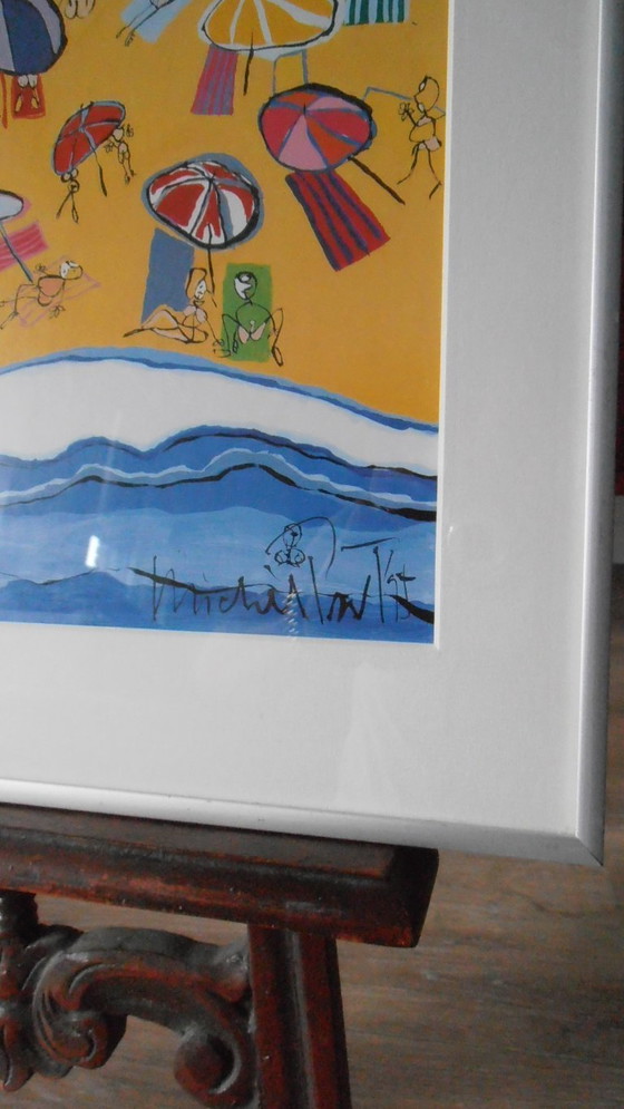 Image 1 of Sérigraphie "plage" signature de Michel Paut, 1991