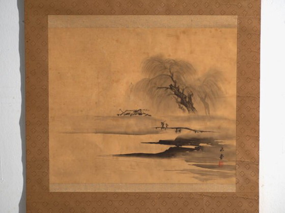 Antico kakejiku giapponese di un paesaggio a inchiostro su carta – Giappone, circa 1900 – Dipinti e disegni (photo 22 of 40)