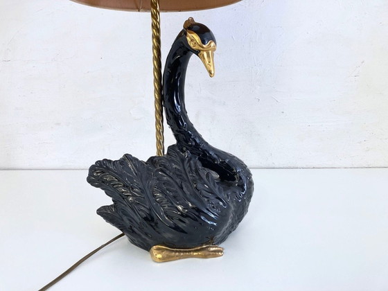 Image 1 of Lámpara de mesa de cerámica esculpida con forma de cisne de Ceramiche Zanotto, Bassano.