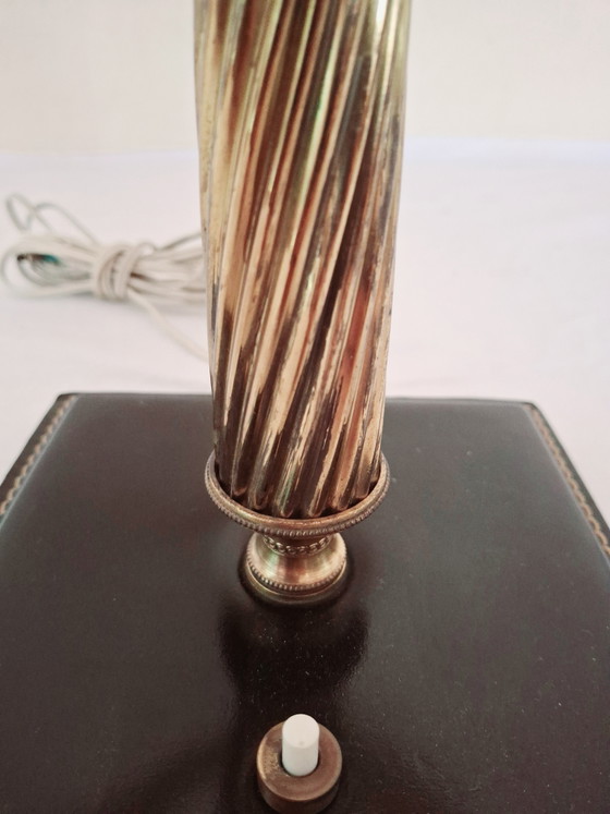 Image 1 of 1950s Jacques Adnet Style Leather and Twisted Brass Table Lamp/jute/midcentury modern/French designer