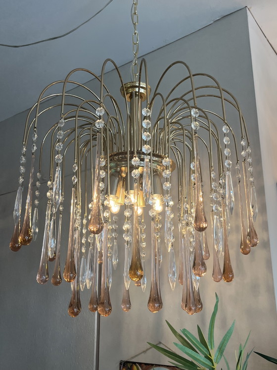Lustre XL vintage en cristal rose en forme de larme de Murano – Copper, Crystal (photo 2 of 11)