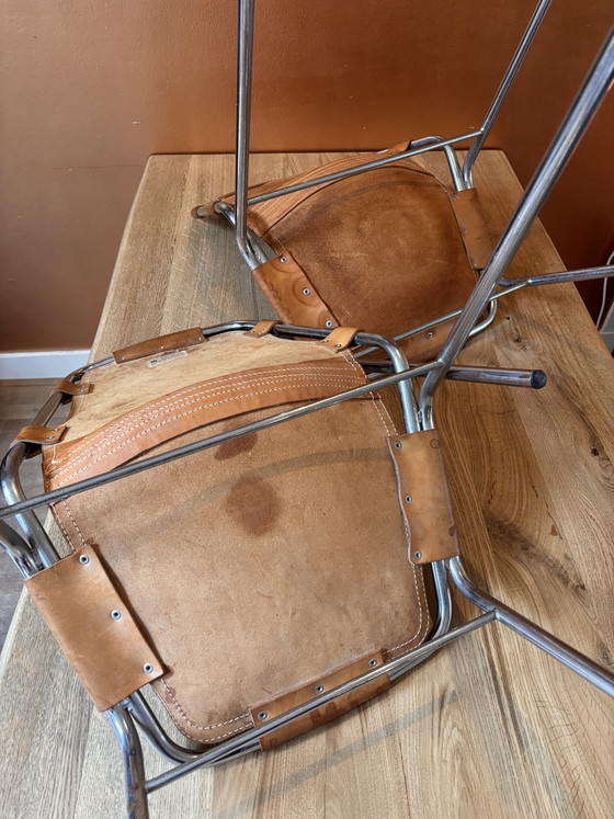 Image 1 of 2 les Arcs stoelen cognackleurig leer met chroom