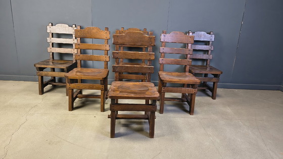 Image 1 of Vintage brutalistische eetkamerstoelen, set van 6 - jaren 60
