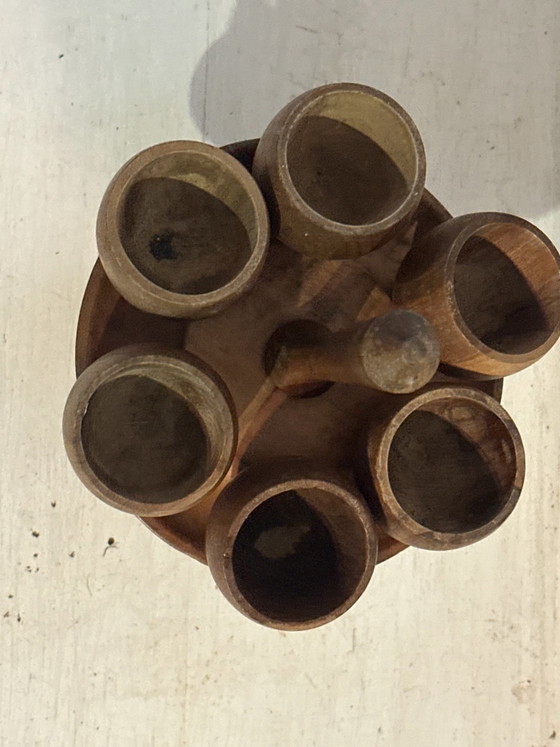 Vintage gedraaide houten eierdopjes set - standaard plus 6 stuks, Tafelaccessoires, Bruin (foto 3 van 15)