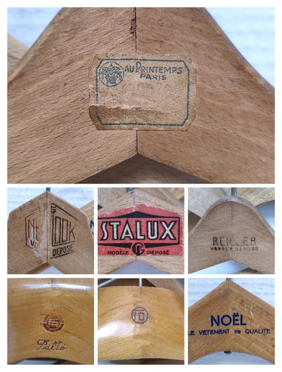 Image 1 of vijf vintage Franse houten kledinghangers met stempel