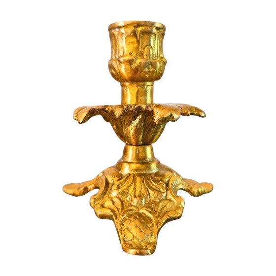 Image 1 of Bougeoir doré antique - Style baroque - Laiton - Hauteur 10 cm - Bougeoir de table décoratif