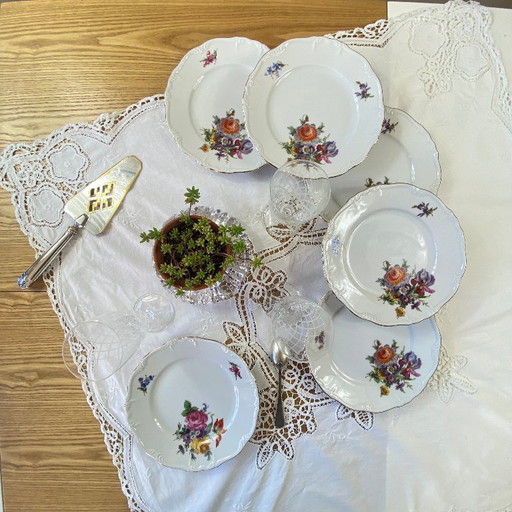 Set di 6 piatti da dessert in porcellana antica di Edelstein Bavaria Maria Theresia