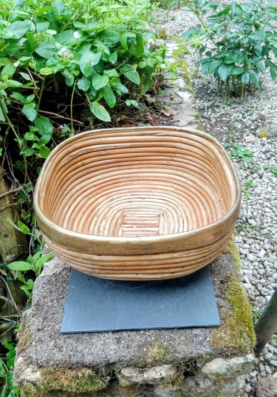 Grande cesto in vimini e ottone degli anni '60 Italia Gabriella Crespi – Oggetti decorativi, Wicker, Rattan (photo 2 of 5)