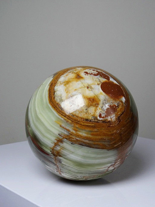 Gros globe d'onyx vert à bandes du Pakistan spécimen pierre naturel vintage 2kg