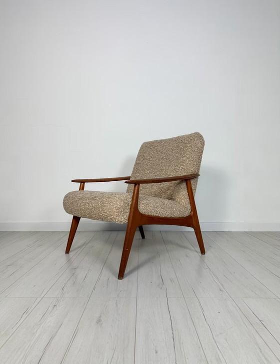 Image 1 of Vintage Minimalistic Teak Armchair with Bouclé 60s 70s