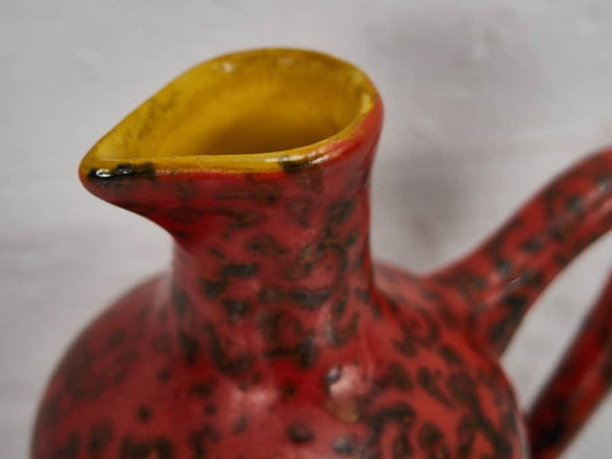 Vintage rode decoratieve keramische vaas (ca. 1950), Vazen, Keramiek, Rood (foto 10 van 10)