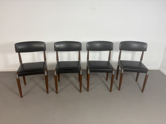 Image 1 of 4 sedie da pranzo vintage in palissandro, cromo e pelle nera Skai Fristho jaren' 60