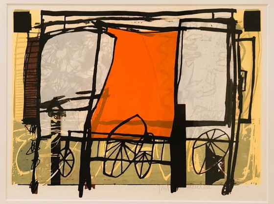 Abstract screen print by Piet Vermeulen, Lithographs & prints, Paper, Wood, Orange (photo 2 of 5)