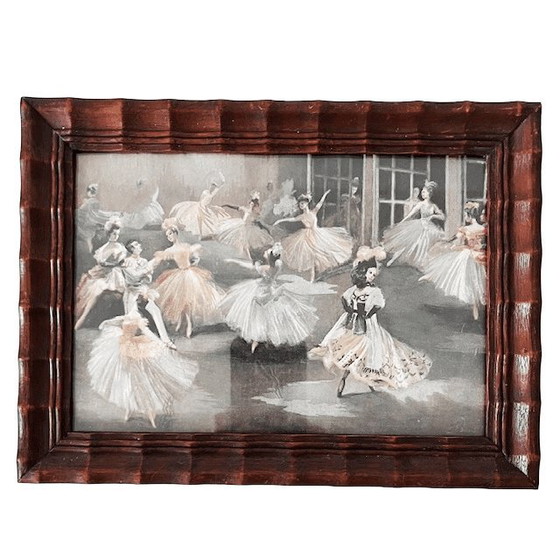 Image 1 of Antieke set foliedruk schilderijtjes ballet bloemen folieprint metaalets 1920's