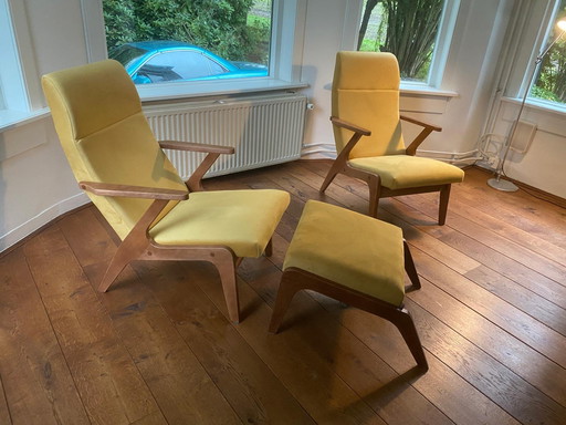 2 sedie di design Sternzeit con poggiapiedi, come nuove.