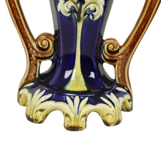 Image 1 of Art Nouveau Barbotine Majolica Vazen Jardinière Set van 3