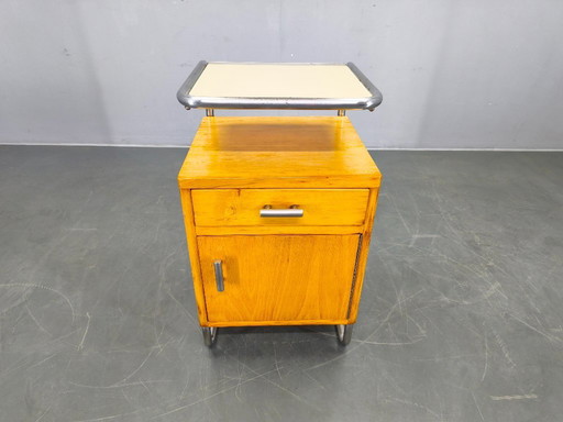Bauhaus Chrome Tubular Nightstand with Glass Top, 1930s
