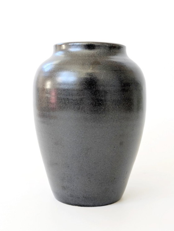 Image 1 of Vintage Studio Aardewerk Amfora Vaas | Zwart & Goud Glazuur | Japandi Minimalistisch Keramiek