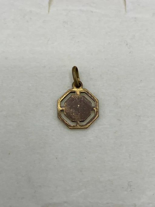 Miniatur-St.-Christophorus-Medaille – Durchscheinende blaue Emaille – Vergoldeter achteckiger durchbrochener (photo 2 of 2)