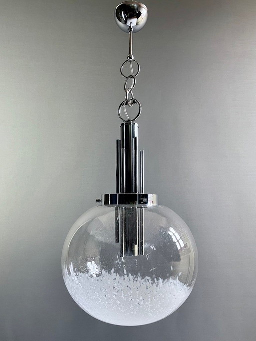 Space Age hanglamp uit 1970 van Murano glas en chroom, toegeschreven aan Carlo Nason voor Mazzega.