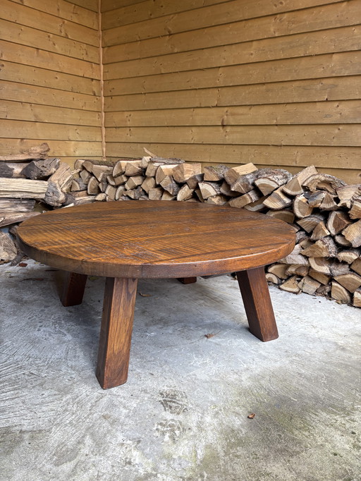 Tavolino da caffè brutalista vintage in legno di quercia