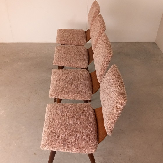 Image 1 of 4x  Mid-Century eetkamerstoel nieuwe stoffering| Vintage design