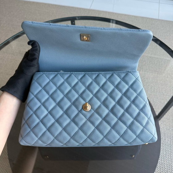 Image 1 of Chanel Coco Handle Medium - Caviar 29CM Quilted Sky Blue Gold Hardware Series 27