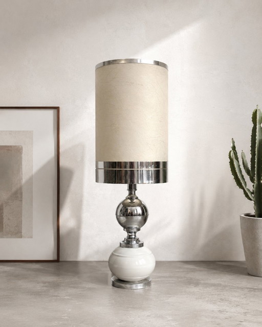 Large 1970s Space Age Vintage Lamp – tafellampen, Silver