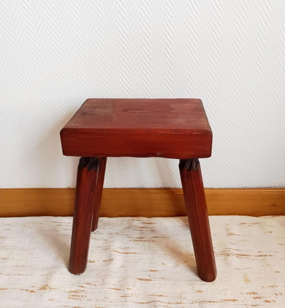 Image 1 of Vintage wooden brutalist farmhouse stool