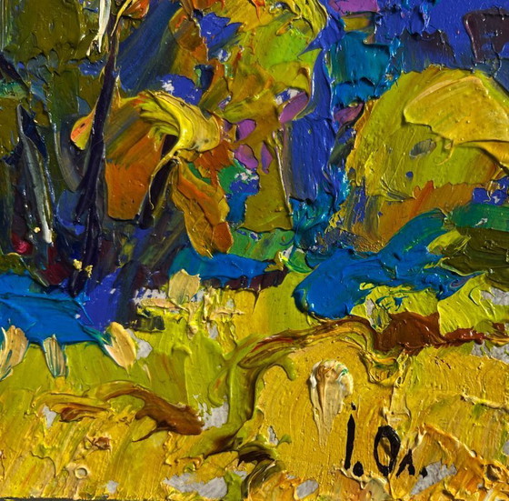Image 1 of Original Oil Painting Day Field Landscape Fresh summer morning