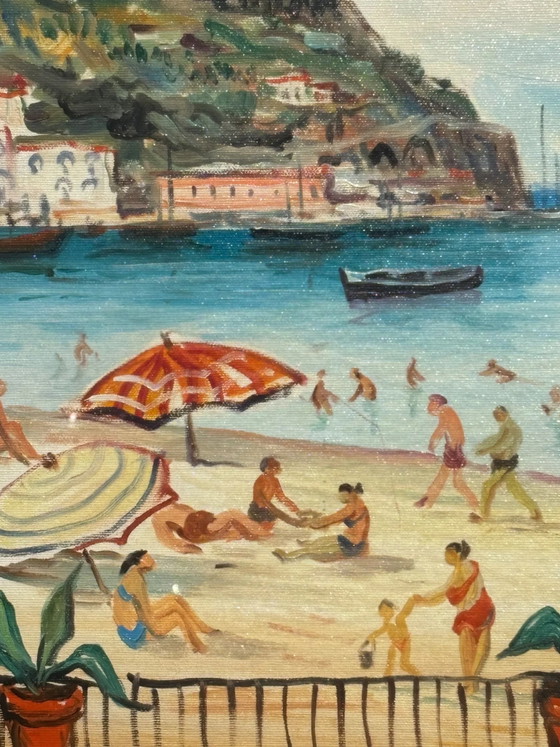 Oil Painting on Canvas 'At the Beach' by Mario Cortiello, 1960s – Paintings & Drawings (photo 6 of 12)