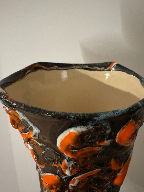 Orangene Fat Lava Vase 60er Jahre, Vasen, Keramik, Schwarz (Foto 2 von 15)