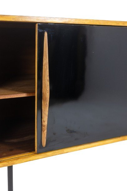 Image 1 of Aparador bajo de fresno con puertas correderas, años 60