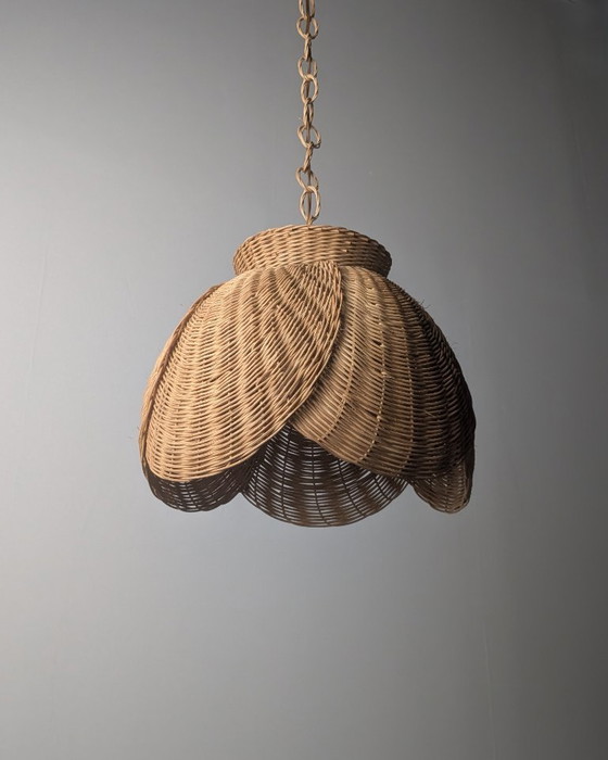 Organic Modern Wicker Pendant Lamp With Layered Petal Shade, Late 20th Century (photo 2 of 9)