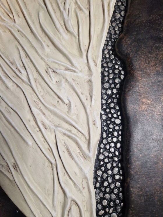 Image 1 of Celestial Duality" - 3D Textured Circle Wall Art, Copper & Plaster Relief Sculpture, Wabi Sabi Round Wall Decor