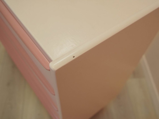 Dänische Kommode aus den 1970er Jahren in Rosa, vier Schubladen, Teakfurnier, massive Beine – Kommoden, Wood (photo 11 of 18)