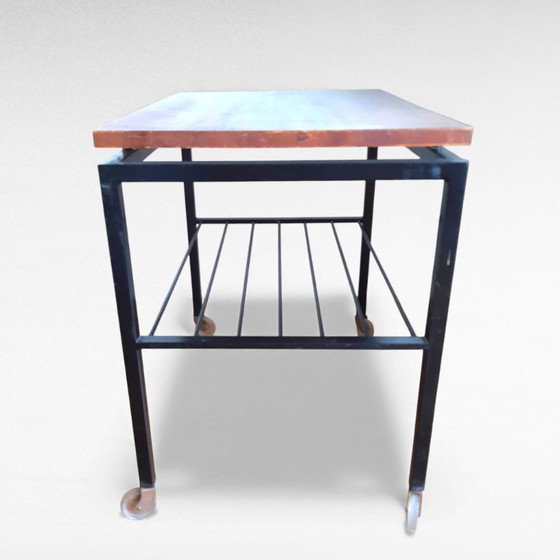 Image 1 of Vintage design serveertrolley teakhoutfineer metalen frame