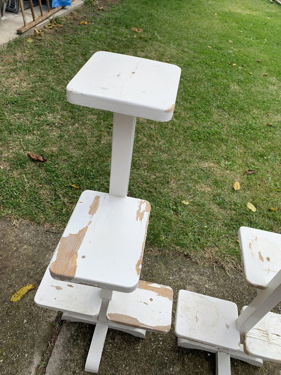 Art Deco White Painted Wooden Plant Stands, Set of 2, Plant table (photo 5 of 5)