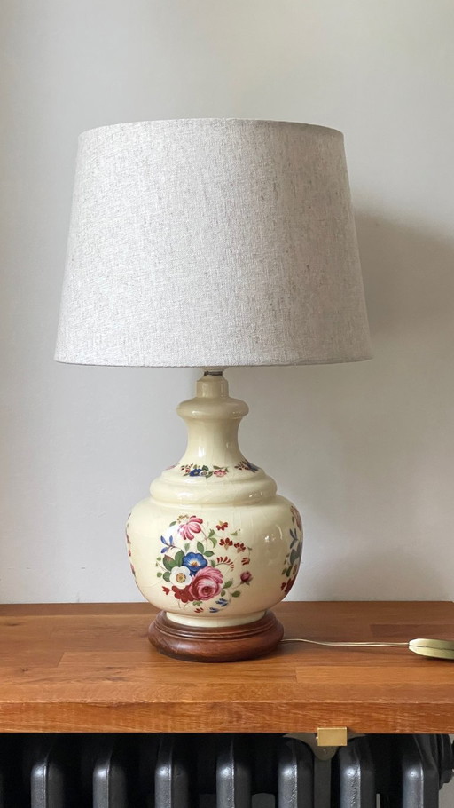 Ceramic Lamp Wooden Base Vintage